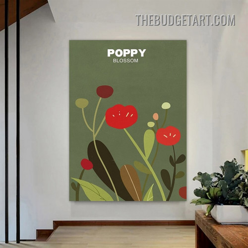 Poppy Blossom Abstract Vintage Painting Picture Floral Canvas Art Print for Room Wall Adornment