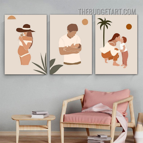 Mother Son Abstract Figure Scandinavian Painting Picture 3 Panel Canvas Wall Art Prints for Room Ornamentation