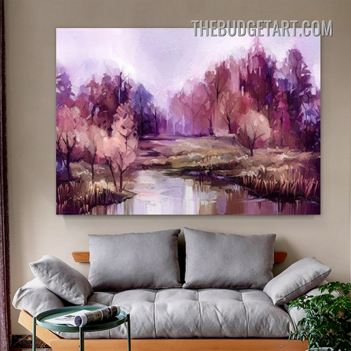 Purple Trees Abstract Botanical Modern Painting Picture Canvas Wall Art Print for Room Molding