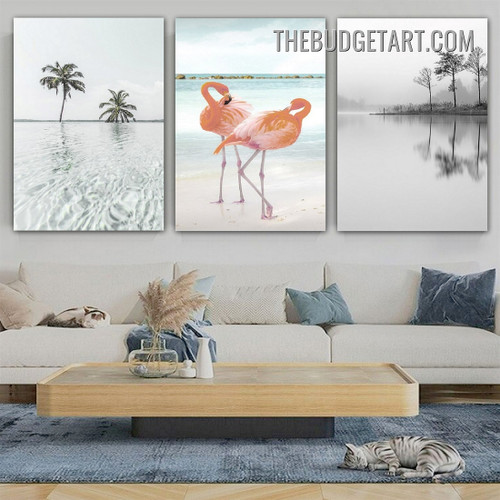 Loch Trees Naturescape Modern Painting Picture 3 Panel Canvas Wall Art Prints for Room Molding