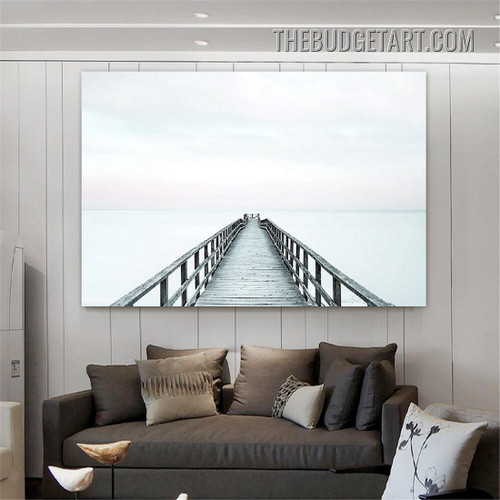 Lake Bridge Naturescape Vintage Painting Picture Canvas Wall Art Print for Room Outfit