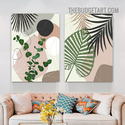 Tropical Palm Foliage Abstract Botanical Scandinavian Painting Picture 2 Piece Canvas Art Prints for Room Wall Trimming