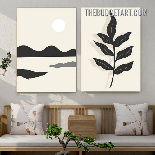 Hills Stains Scandinavian Painting Picture 2 Piece Abstract Canvas Wall Art Prints for Room Illumination