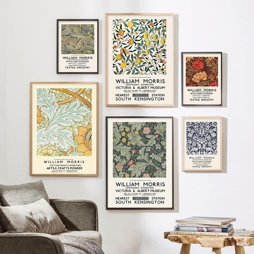 William Morris Floret Exhibition Leaves Floral Cheap 6 Multi Panel Vintage Wall Art Photograph Abstract Canvas Print for Room Trimming