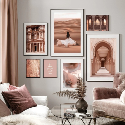 Petra Architecture Desert Landscape Photograph Scandinavian Abstract 7 Piece Set Canvas Print for Room Wall Art Moulding