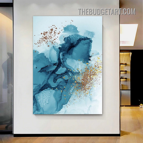 Indigo Stigmas Abstract Watercolor Modern Painting Picture Canvas Art Print for Room Wall Arrangement