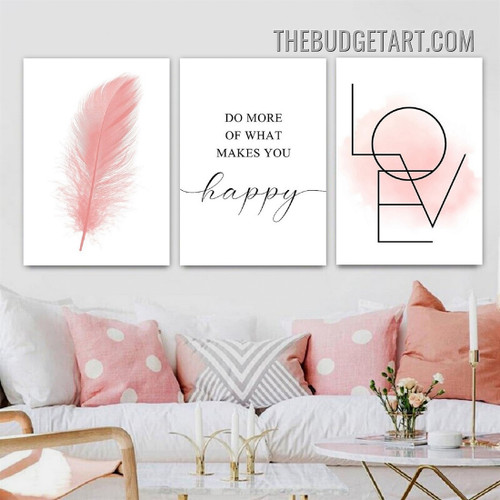 What Makes You Happy Typography Modern Painting Picture 3 Piece Canvas Wall Art Prints for Room Drape