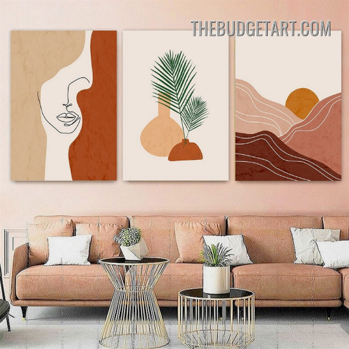 Mountain Sun Scandinavian Painting Picture 3 Piece Abstract Canvas Art Prints for Room Wall Tracery