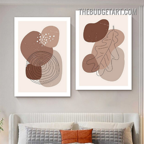 Meandering Lines Spots Abstract Scandinavian Painting Picture 2 Piece Canvas Wall Art Prints for Room Molding