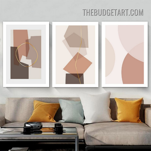 Squares Semi Circle Geometric Modern Painting Picture 3 Piece Abstract Canvas Wall Art Prints for Room Disposition