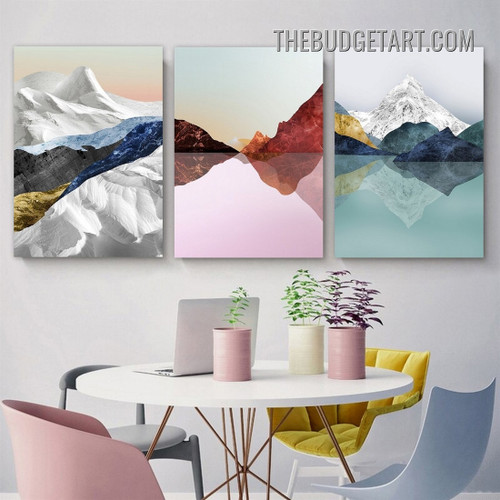 Frappe Mountains Abstract Landscape Modern Painting Picture 3 Piece Canvas Art Prints for Room Wall Trimming
