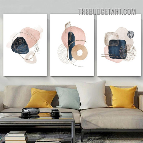 Squares Spots Abstract Watercolor Scandinavian Painting Picture 3 Panel Canvas Art Prints for Room Wall Trimming