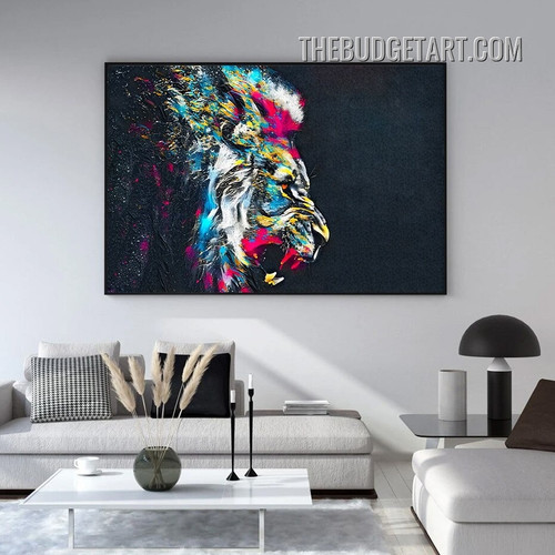 Colorful Lion Face Abstract Animal Contemporary Painting Picture Canvas Art Print for Room Wall Tracery