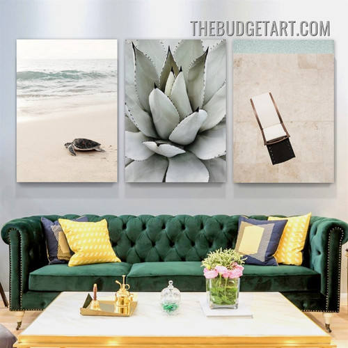 Cactus Plant Botanical Modern Painting Picture 3 Piece Canvas Art Prints for Room Wall Drape