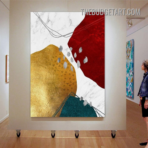 Meandering Lines Spots Abstract Modern Painting Picture Canvas Art Print for Room Wall Adornment