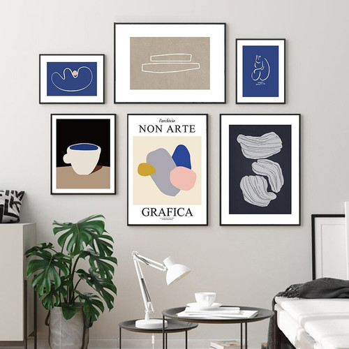 Tortuous Strias Scansion Spots Geometrical Abstract 6 Panel Set Vintage Painting Photograph Canvas Print Home Wall Equipment