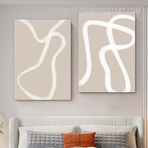 Circuitous Lines Abstract Scandinavian Painting Picture 2 Piece Canvas Wall Art Prints for Room Outfit