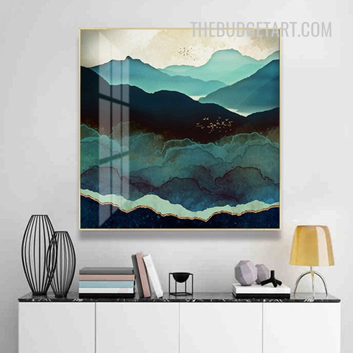 Indigo Mountains Abstract Naturescape Modern Painting Picture Art Print for Room Wall Decoration