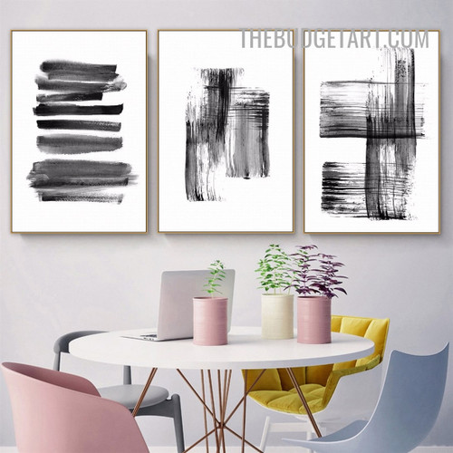 Brush Effect Abstract Modern Painting Picture 3 Piece Canvas Art Prints for Room Wall Molding