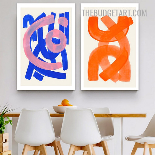 Meandering Stains Abstract Watercolor Modern Painting Picture 2 Piece Canvas Wall Art Prints for Room Finery