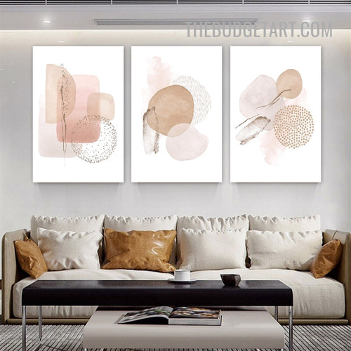 Semi Sphere Geometric Scandinavian Painting Picture 3 Piece Canvas Wall Art Prints for Room Finery