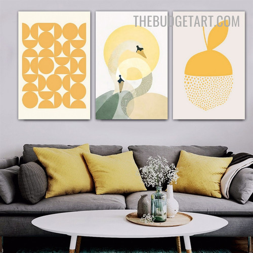 Semi Circles Abstract Geometric Modern Painting Picture 3 Piece Canvas Wall Art Prints for Room Décor