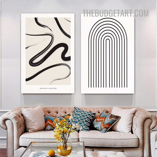 Meandering Lines Geometric Scandinavian Panting Picture 2 Piece Abstract Canvas Wall Art Prints for Room Tracery