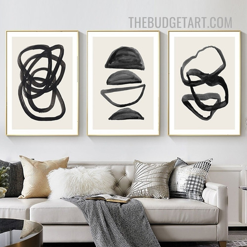 Circular Lines Abstract Modern Painting Picture 3 Piece Canvas Wall Art Prints for Room Adornment