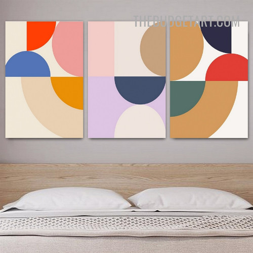 Semi Circles Abstract Geometric Modern Painting Picture 3 Piece Canvas Art Prints for Room Wall Illumination