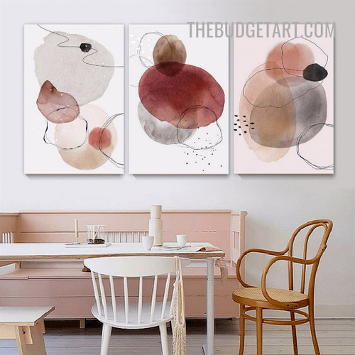 Circular Stains Watercolor Modern Painting Picture 3 Piece Abstract Canvas Art Prints for Room Wall Illumination