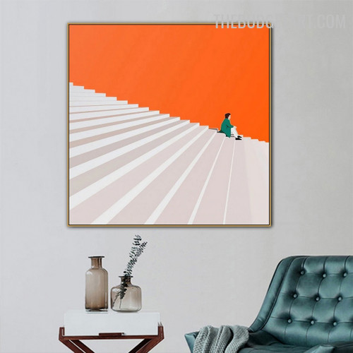 Stairs Girl Abstract Fashion Modern Painting Photo Canvas Print for Room Wall Moulding
