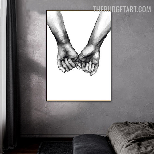 Lovers Hands Abstract Watercolor Modern Painting Picture Canvas Print for Room Wall Moulding