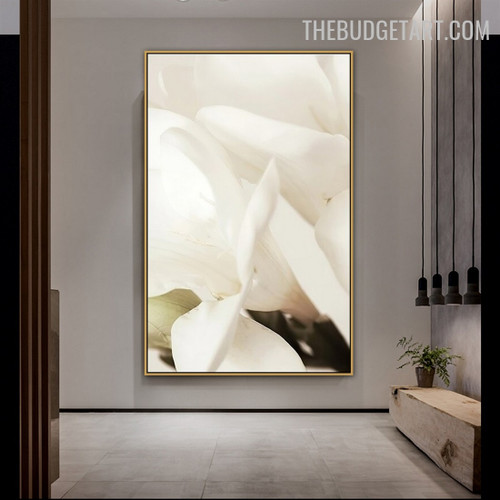  White Lily Abstract Botanical Modern Painting Photo Canvas Print for Room Wall Decor