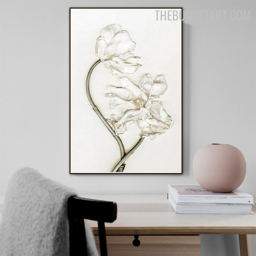 White Bloom Abstract Botanical Modern Painting Photo Canvas Print for Room Wall Moulding