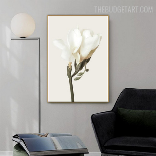 White Flower Abstract Botanical Modern Painting Image Canvas Print for Room Wall Finery