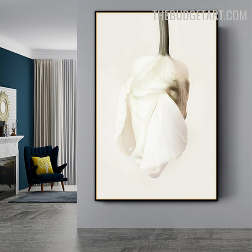 White Daffodil Abstract Botanical Modern Painting Pic Canvas Print for Room Wall Adornment