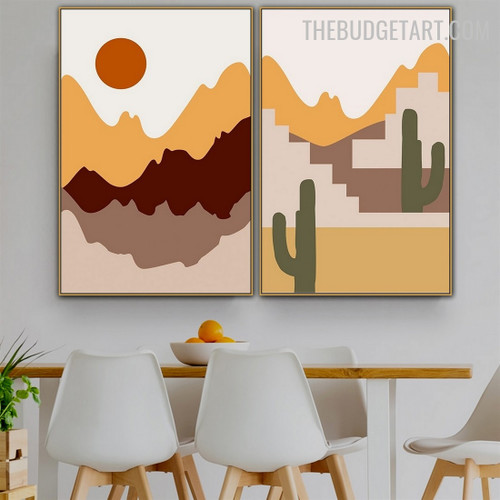 Peaks and Sun Abstract Landscape Modern Painting Image Canvas Print for Room Wall Arrangement