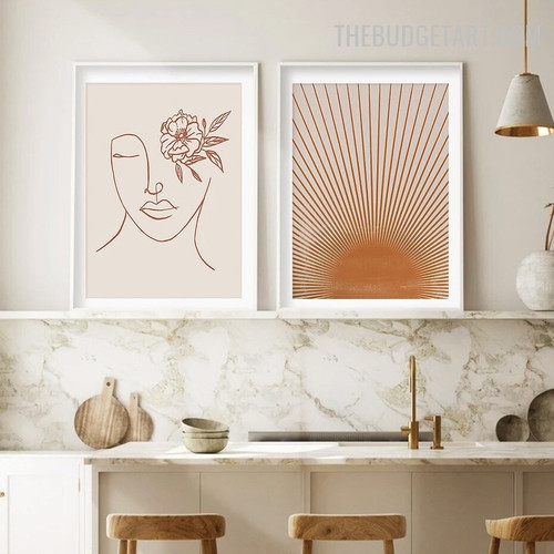 Sun Radiation Abstract Scandinavian Modern Painting Photo Canvas Print for Room Wall Adornment