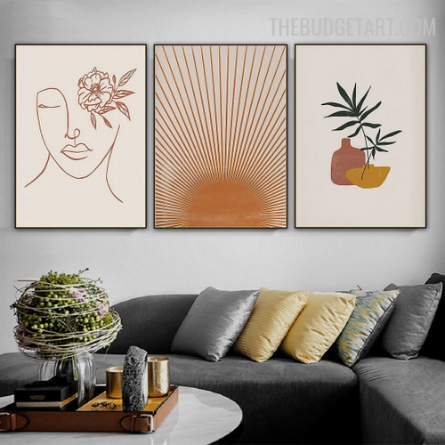 Plant Pots Abstract Scandinavian Modern Painting Photo Canvas Print for Room Wall Disposition