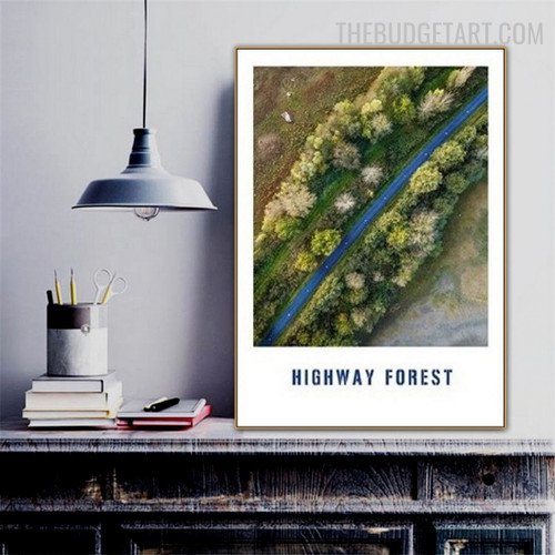 Highway Forest Landscape Modern Painting Image Canvas Print for Room Wall Disposition