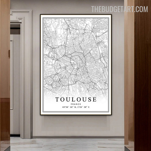 Toulouse Abstract Map Modern Painting Image Canvas Print for Room Wall Trimming