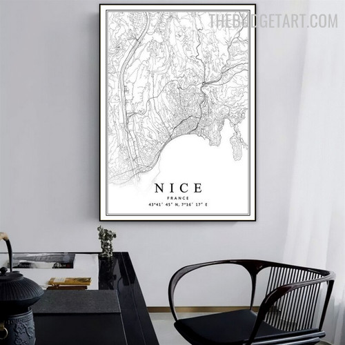 Nice France Abstract Map Modern Painting Photo Canvas Print for Room Wall Assortment