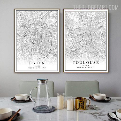 Lyon City Abstract Map Modern Painting Photo Canvas Print for Room Wall Decor
