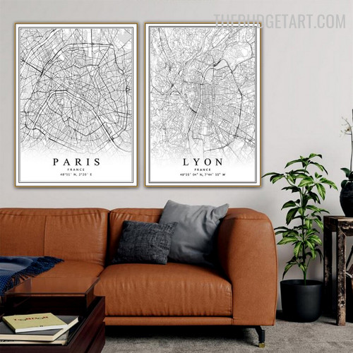 Paris France City Abstract Map Modern Painting Photo Canvas Print for Room Wall Getup