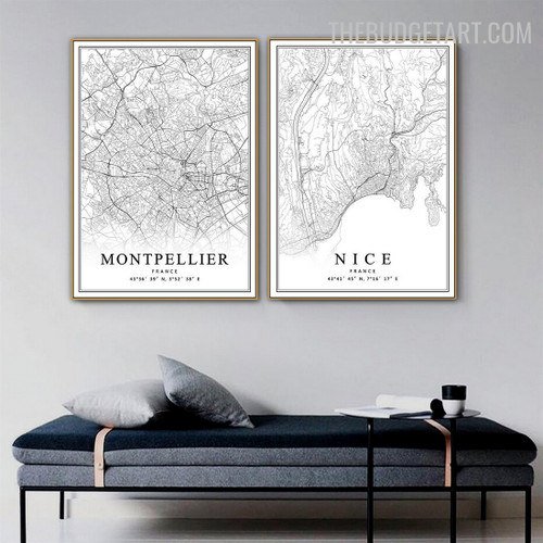 Montpellier France Abstract Map Modern Painting Picture Canvas Print for Room Wall Embellishment