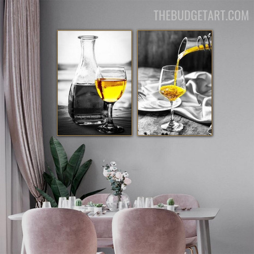 Yellow Liqueur Abstract Beverage Modern Painting Image Canvas Print for Room Wall Molding