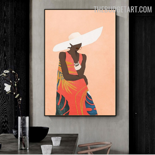White Hat Abstract Scandinavian Modern Painting Pic Canvas Print for Room Wall Drape