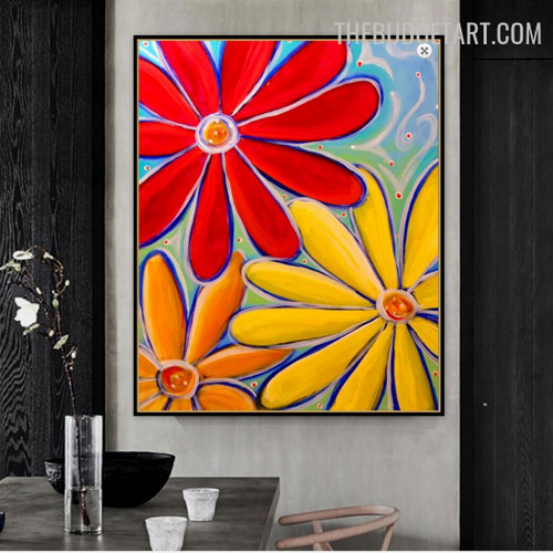 Colourful Floweret Abstract Botanical Handmade Canvas Painting for Room Wall Embellishment