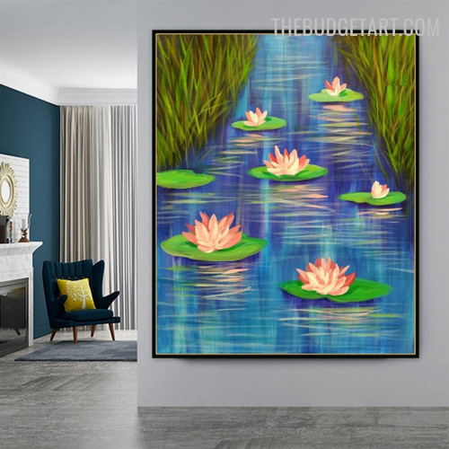 Genus Lotus Abstract Floral Handmade Canvas Painting for Room Wall Onlay