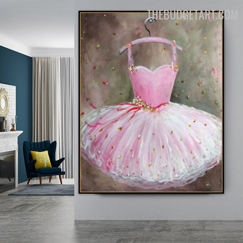 Pink Frock Abstract Fashionable Handmade Texture Canvas Painting for Room Wall Adornment